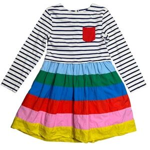Mini Boden 5-6 Years Hotchpotch Dress Striped Jersey Top Rainbow Striped Tiered